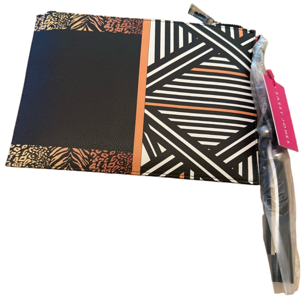 Sassy Jones Black and Orange Patterned Clutch NWT